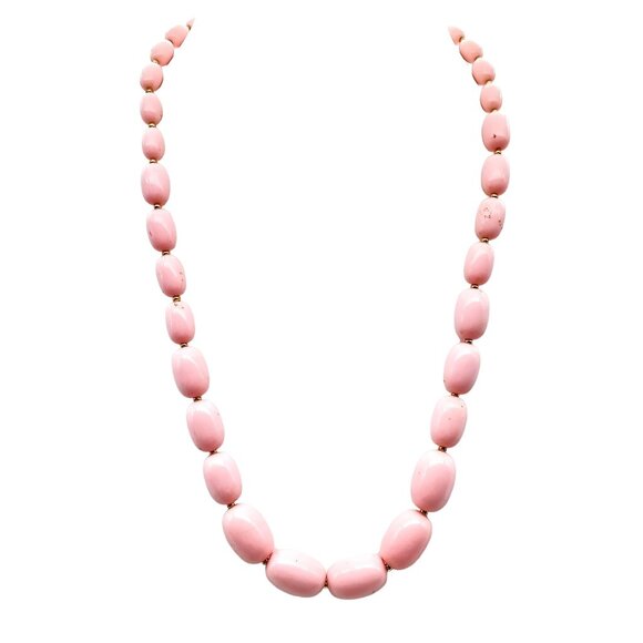 Vintage Pink Lucite Graduated Necklace with Oblong Pastel Beads and Gold Tone - Picture 1 of 3